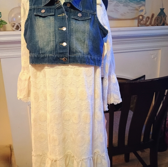 Rare Editions Gold Embellished Sundress Sleeveless Casual Jean Lace New - Picture 4 of 8